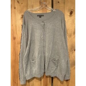 Michael Simon Grey Cardigan Women's 3 Xl Sequin Stripe Sleeve Holiday Dressy Fun